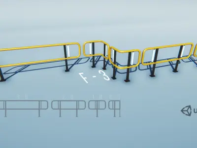 Modular Game-ready modern railings Low-poly 3D model
