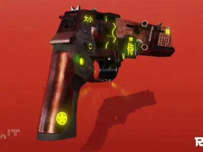 Cyberpunk Revolver Low-poly 3D model