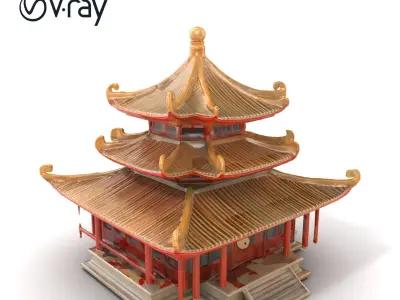 Taoist Temple Architecture Model Pack with Curved Roofs Low-poly 3D model