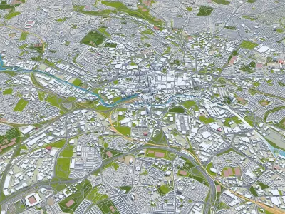 West Yorkshire UK 70km Low-poly 3D model
