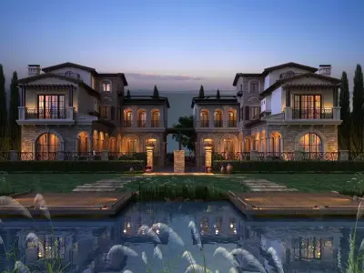 Twin house villa  Low-poly 3D model