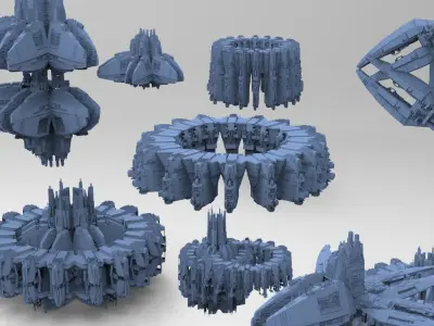 Sci-Fi dark Platforms 8 Monoliths  3D model