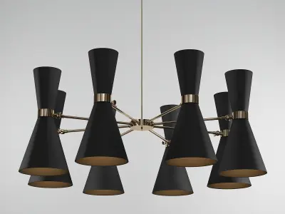 BARBELL X chandelier with shades and gold accents 3D model