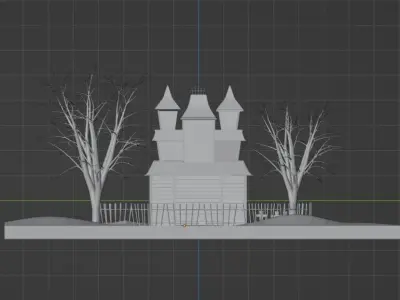 Halloween Haunted House Spooky Low Poly Model 3D model Low-poly 3D model