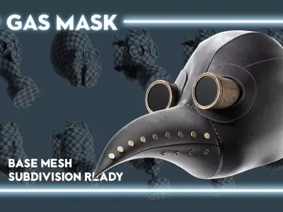 10 Gas masks base mesh Low-poly 3D model