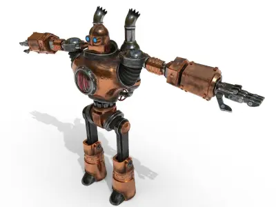 Robot steampunk PBR low poly Low-poly 3D model