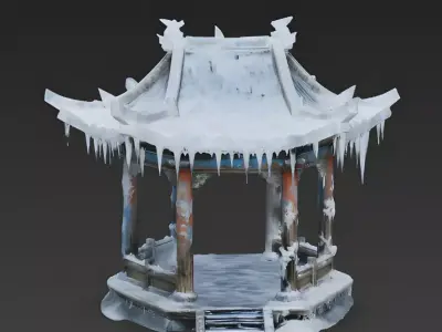 Ruined Frozen Chinese Pavilion 3D Model Low-poly 3D model
