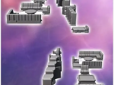 Set of futuristic Sci-Fi interior furniture with beds and sofas  3D print model