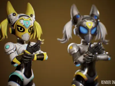 Stylized Sci-Fi Robot Girl 3 Game Ready Character Low-poly 3D model