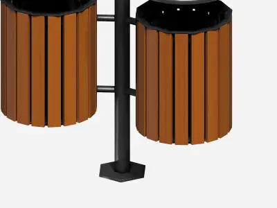 Double wooden circular cage  trash can with tap cover Low-poly 3D model