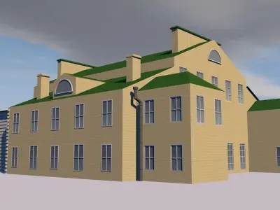 Manor house with roof Low-poly 3D model