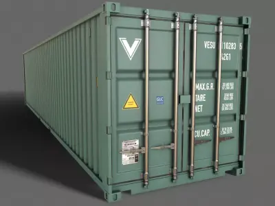 PBR 40 ft Shipping Cargo Container - Green Light Low-poly 3D model