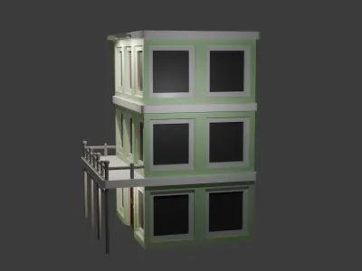 Green low poly building Low-poly 3D model