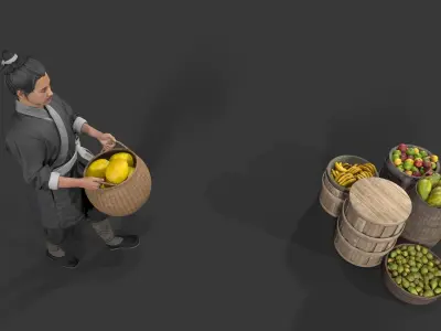 Asian Ancient street stalls Low-poly 3D model