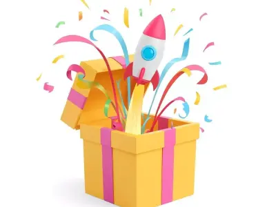 Stylized Cartoon Gift Box with Fireworks Rocket 3D Model Low-poly 3D model