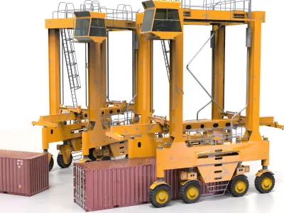 Realistic Crane and Shipping Container 3D Model 3D model