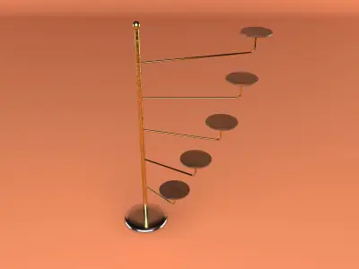 Shelf floor lamp with four wooden circles Low-poly 3D model