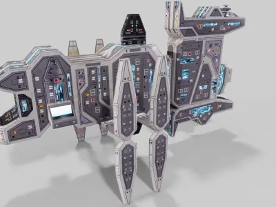 Sci-fi space outpost Low-poly 3D model