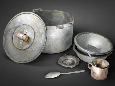 Old metal iron set tableware da1 Low-poly 3D model