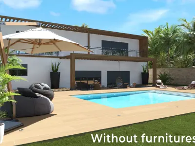 Exterior Scene Modern Villa With Pool Without Furnitures 3D model