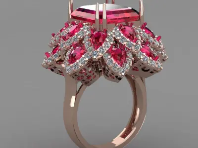Rose Gold Women Diamond Ring 3D print model 3D print model 66