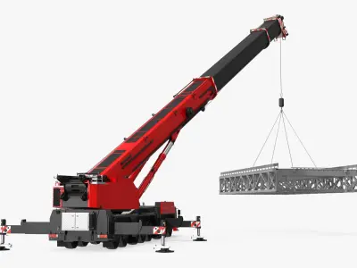  Mobile Telescopic Crane Lifting Load Red Rigged 