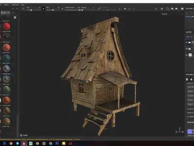 Cottage wooden house Low-poly 3D model