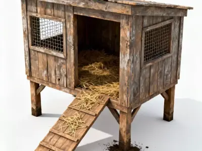 Realistic Weathered Wooden Chicken Coop 3D Model Low-poly 3D model