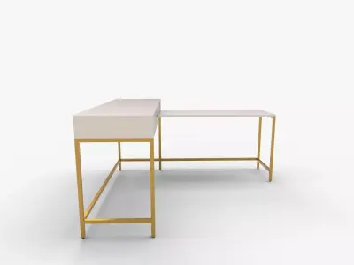 Modern Life White L Desk Charger Drawer with Gold Metal Legs 3D model
