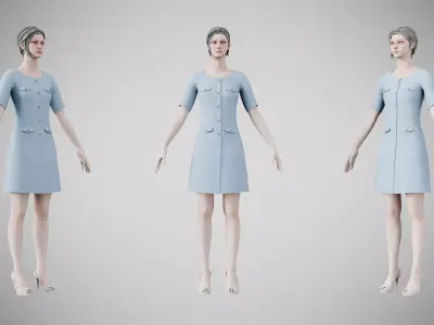 Dress 37 Light Blue Low-poly 3D model