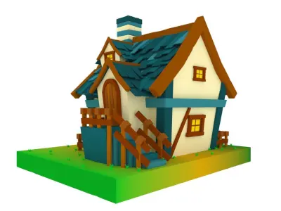 Cartoon Cottage House Low-poly 3D model