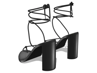 Black Strappy Mid-High Heel Shoes Low-poly 3D model