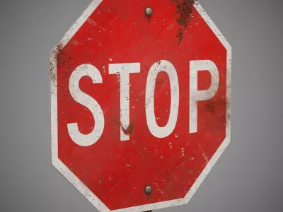STOP Sign with Post new and old versions Low-poly 3D model