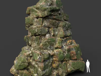 Low poly Mossy Jungle Cliff Modular 210417 Low-poly 3D model