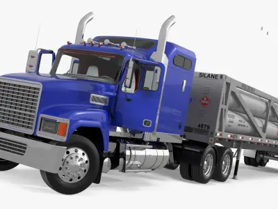  Freight Truck with Liquefied Natural Gas Transport Trailer Rigged for Cinema 4D 