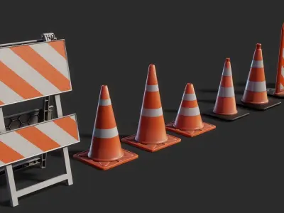 Traffic Cones 3D model Pack Low-poly 3D model