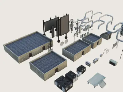 Building Skyscraper City Town Downtown Office Space Work Rooftop Low-poly 3D model