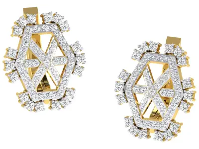 Light Weight Yellow Gold Diamond Earring  -EZ BI-9 3D print model