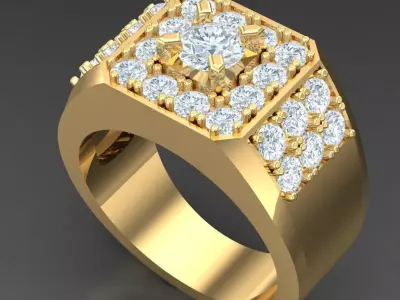 Light Gold Diamond Men Ring 2MR029 3D model