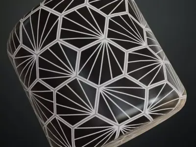 Modern Black Hexagonal Fan Pattern Tiles PBR Seamless Texture