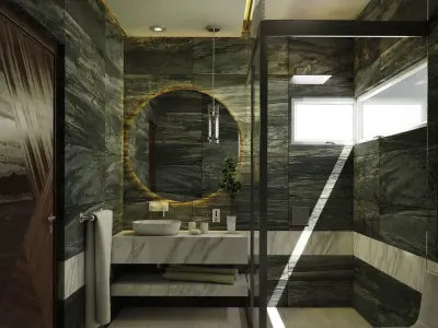 Bathrooms modern bathroom with marble counter tops 3D model