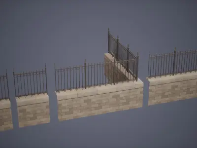 Modular Fence Set Low Poly Game Ready  Low-poly 3D model