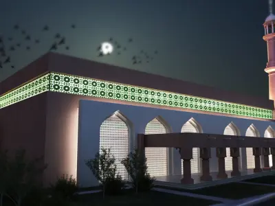 Mosque model religious worship building or masjid 3D model