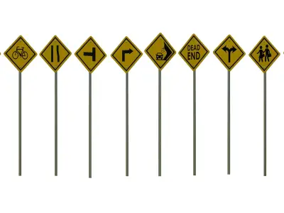 Realistic Road Sign Collection Low-poly 3D model