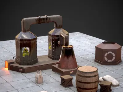 Factory Model with PBR texture Low-poly 3D model