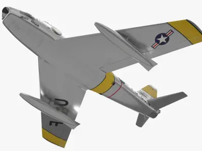  North American F-86 Sabre Jet Fighter Silver Yellow Flight Pose Simplified 