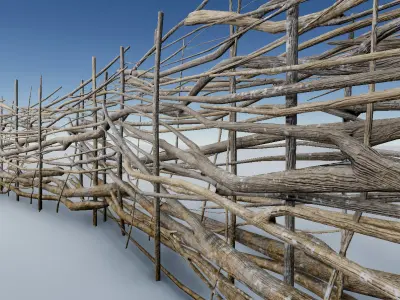 Fence Low Poly PBR sculpture made of branches and sticks Low-poly 3D model