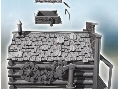 Western general store with log and wood walls and covered awning 3D print model