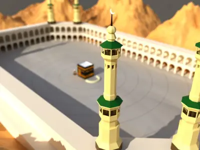 Low Poly Islamic Mosque and Kaba 3D Model Low-poly 3D model