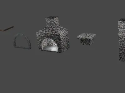 Fireplace Low poly stone with light Free 3D model